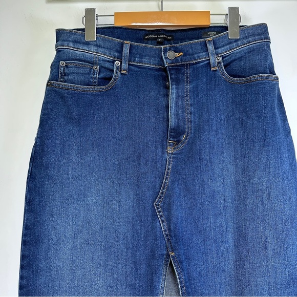 Modern American Maxine Midi Denim Skirt – High Waist Dark Wash Jean Skirt - Picture 2 of 7